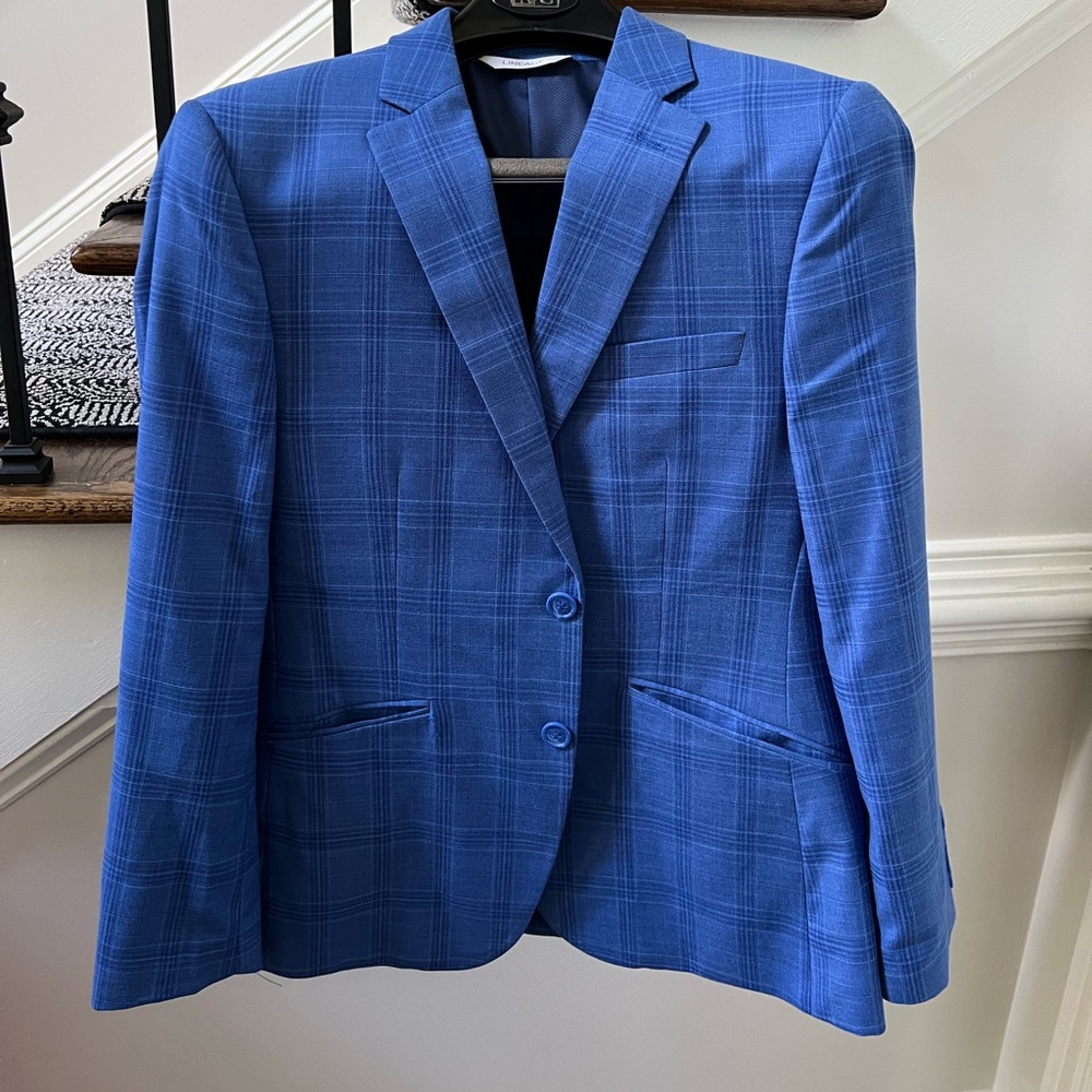 Men's blue plaid suit by Lineage